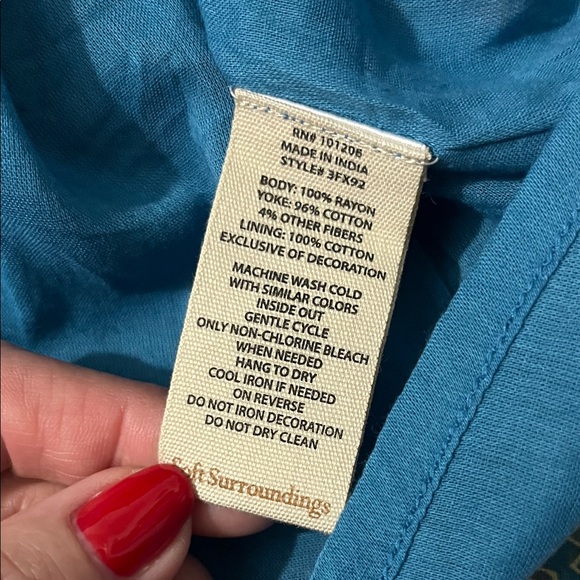 Soft Surroundings Teal Floral Embroidered Boho Tunic - Picture 7 of 11